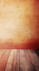 Empty interior with textured wall and wooden plank floor.