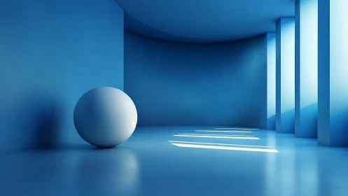 Minimalist Blue Interior with Sphere and Light.