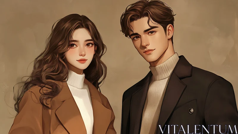 Contemporary digital portrait depicting two characters in neutral pose against warm backdrop.