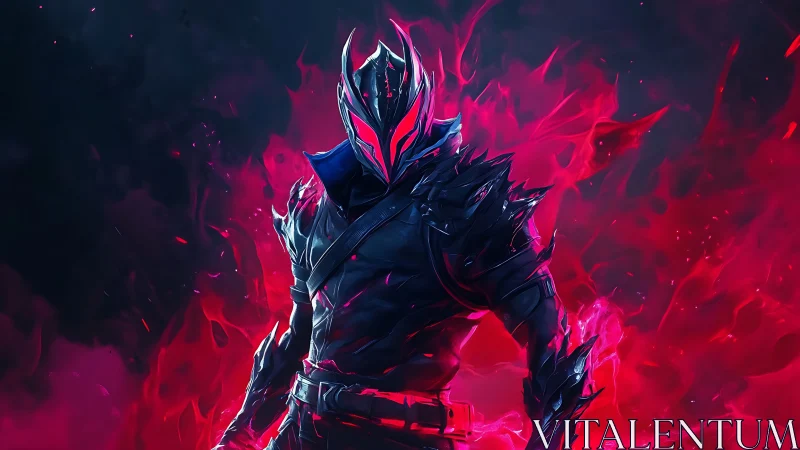 Midnight inferno knight strides from the neon scarlet void