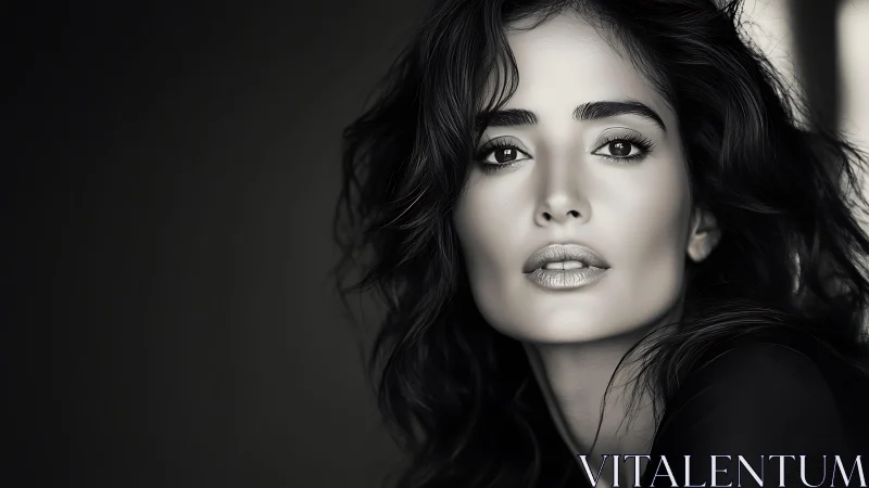 Monochrome portrait captures an intense, luminous feminine gaze