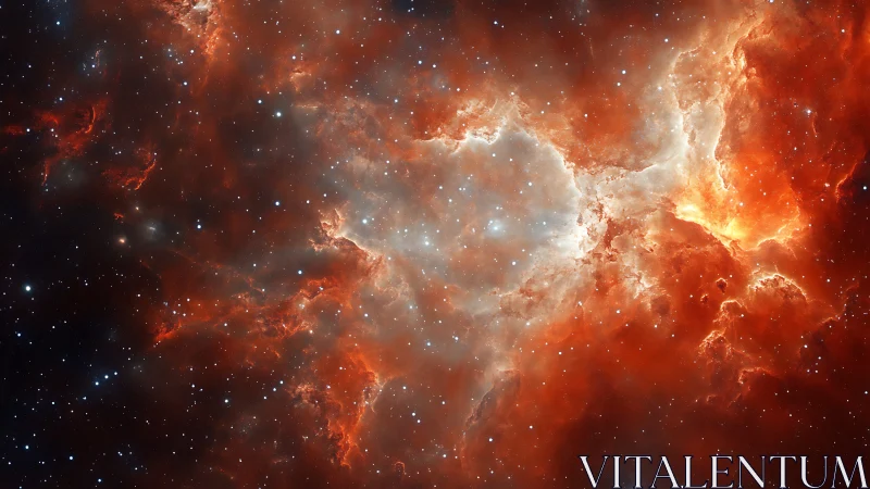 Fiery nebula clouds glow softly among countless distant stars