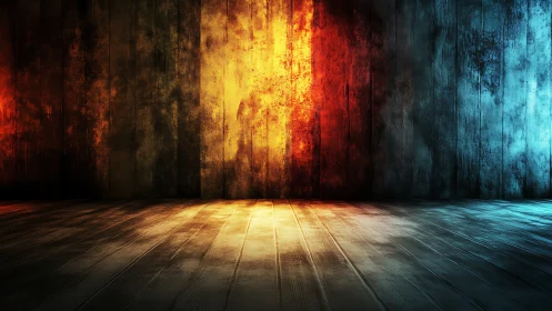 Bicolored wood interior with central warm light gradient field