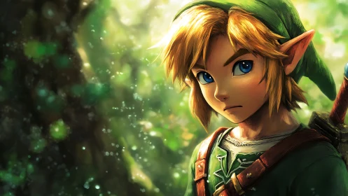 Digital painting portrait of elf warrior in luminous forest light.