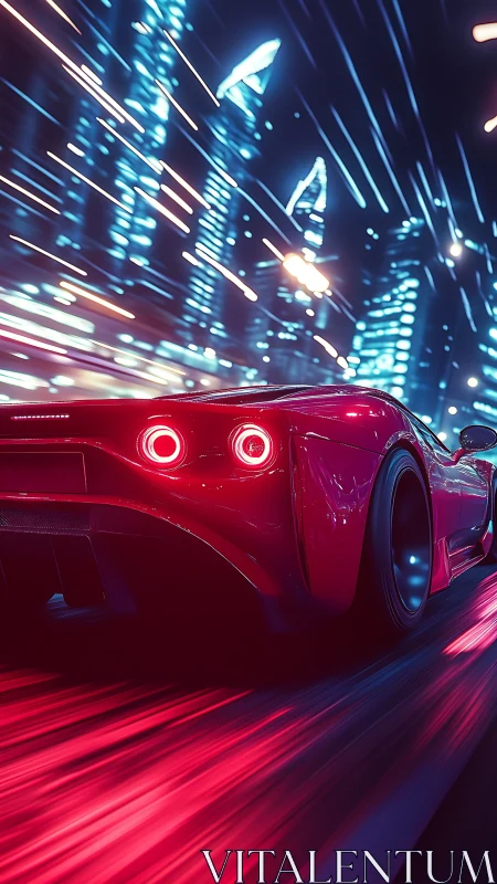 Cyberpunk supercar in neon velocity tunnel perspective.