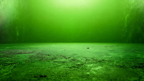 Minimalist green room with textured concrete floor.