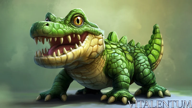 Playful stylized crocodile character with glossy scales.
