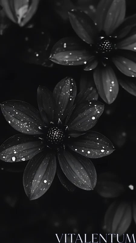 Dewdrop-Kissed Petals: Midnight Bloom in Monochrome