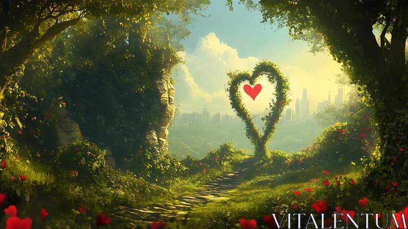 Topiary Heart in Paradise Valley: Digital Fantasy Landscape.