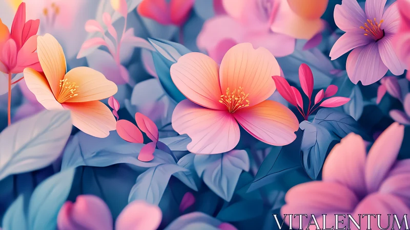 Soft-Focus Floral Composition with Gradient Pink and Blue Tones.