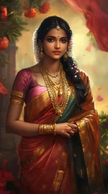 Regal South Asian bride in luminous silk and gold finery.