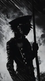 Shadow captain leans into the storm while midnight daggers fall