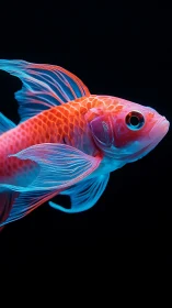 Neon colored tropical fish profile on black background.