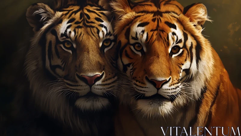 Dual Tiger Frontal Portrait: Symmetrical Feline Composition Study.