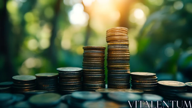 Sunlit coin towers growing like metallic forest saplings.