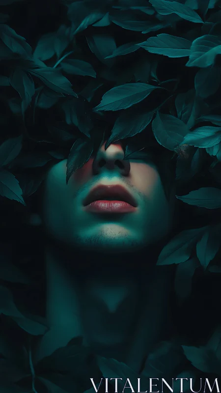 Soft lips in moonlit leaves invite a quiet forest dream.