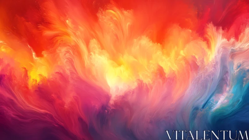 Radiant nebula waves explode in molten sunrise color field.