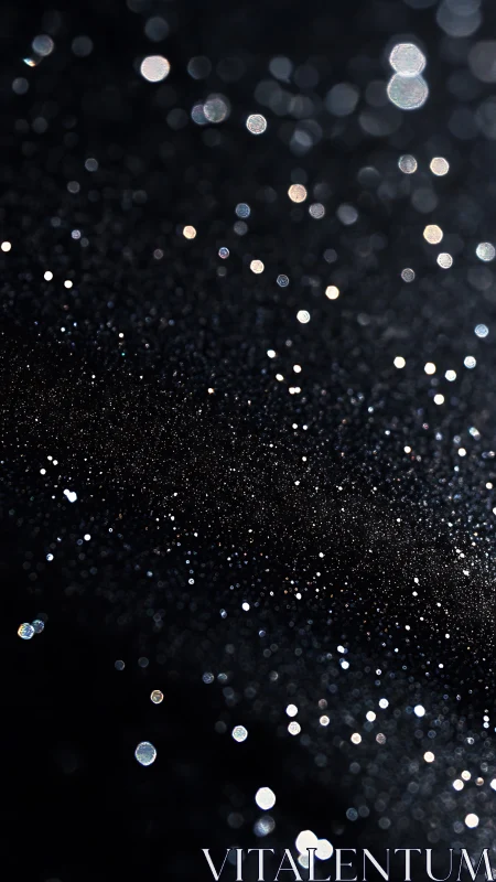 Stellar bokeh particles drift through deep black void.