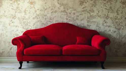 Cozy red velvet sofa invites relaxed, stylish living moments