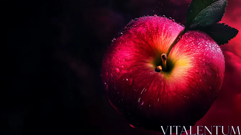 Macro red apple glows under dramatic studio lighting.