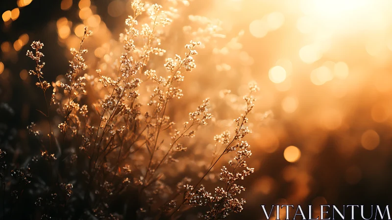 Sunlit wildflowers glow against soft golden bokeh background