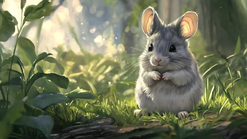 Soft woodland morning with a curious little forest mouse.
