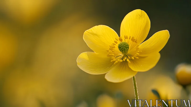 Delicate Yellow Buttercup Blooming in Golden Light.