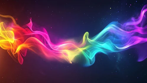 Vibrant flowing neon light wave across deep cosmic space.