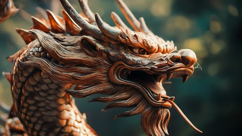 Bronze dragon sculpture with intricate carved detail.