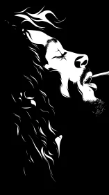 Monochrome side profile of smoking man in high contrast art.