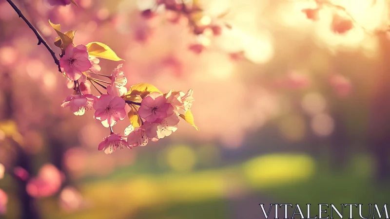 Pink Blossoms Glowing in Golden Hour Sunlight.