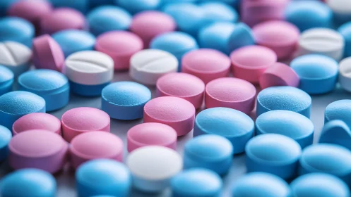 Chromatic Candy Cascade: Vibrant Pills Drift in Dreamy Focus.