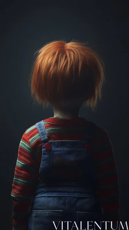 Backlit childlike figure in striped shirt stands in shadow.