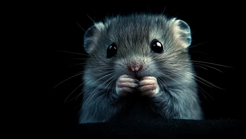 Small rodent portrait uses low key lighting and sharp focus