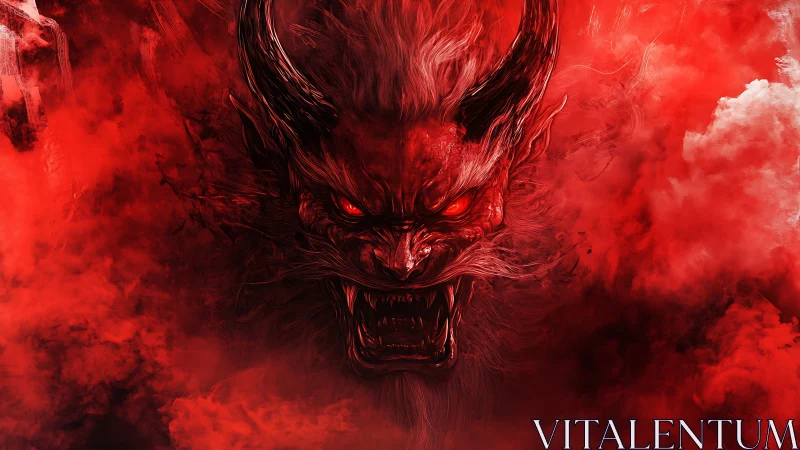 Fierce demonic face emerges from swirling crimson smoke