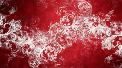 Red background with swirling white abstract flourishes.
