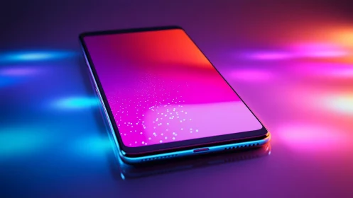 Modern smartphone with glowing neon colors in futuristic style.