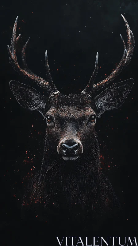Majestic stag portrait glowing softly in the midnight dark.