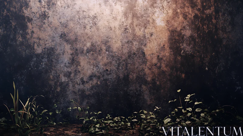 Whispered Ivy Against Timeworn Midnight Plaster Wall.