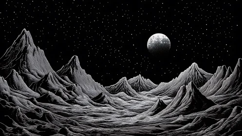 Lunar canyons whisper under a silver moonlit starfall night