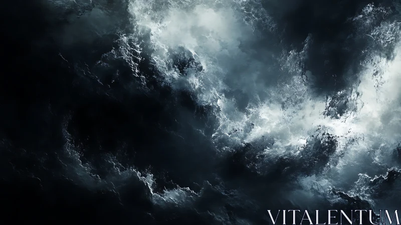 Dark swirling storm clouds with turbulent abstract forms.