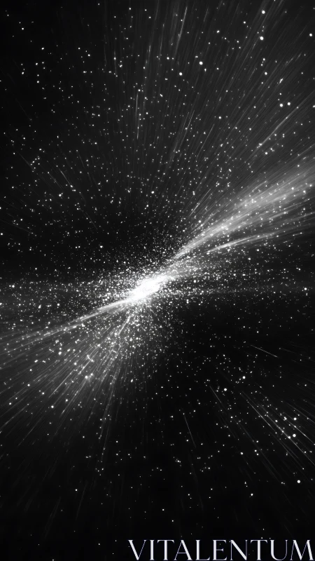 Stellar light burst through deep space star field.