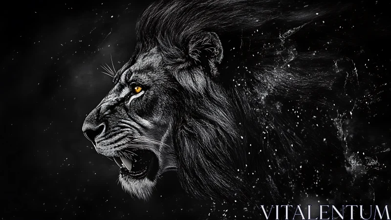 Midnight storm roars through a silver-maned cosmic lion