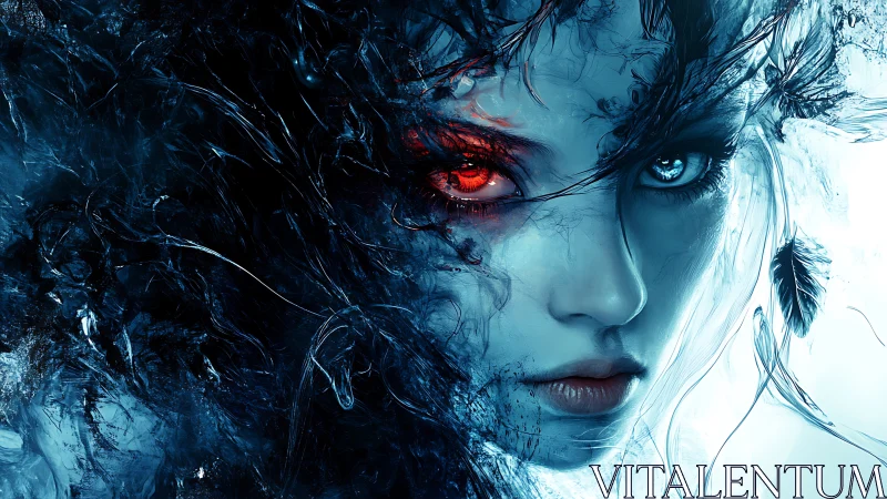 Dual-eyed elemental spirit gazes through swirling frost and flame