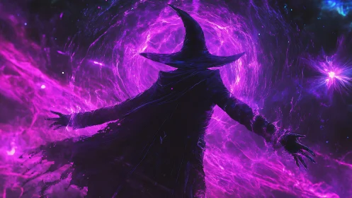 Mystic sorcerer opening a swirling gateway of violet power.