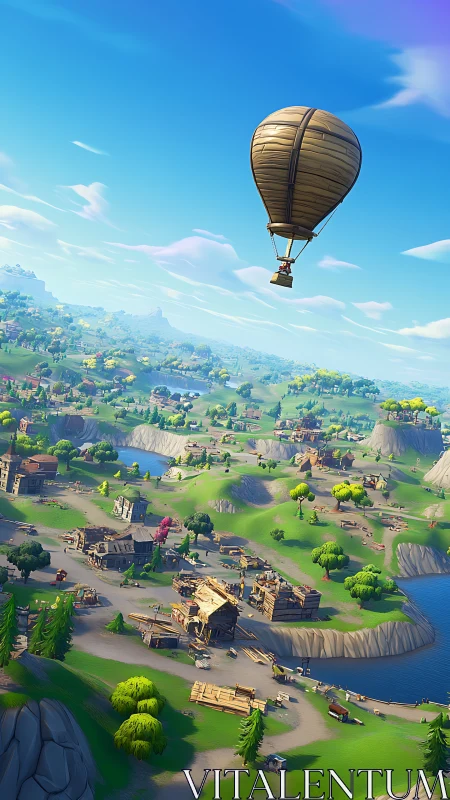 Supply balloon drifts above stylized coastal game landscape