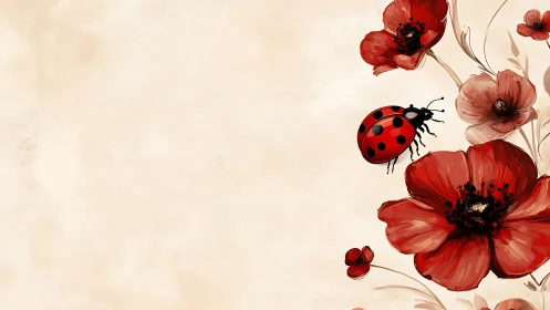 Red Poppies with Ladybug: Botanical Illustration Study.