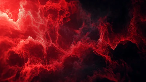 Red fractal nebula cloud structure on dark background.