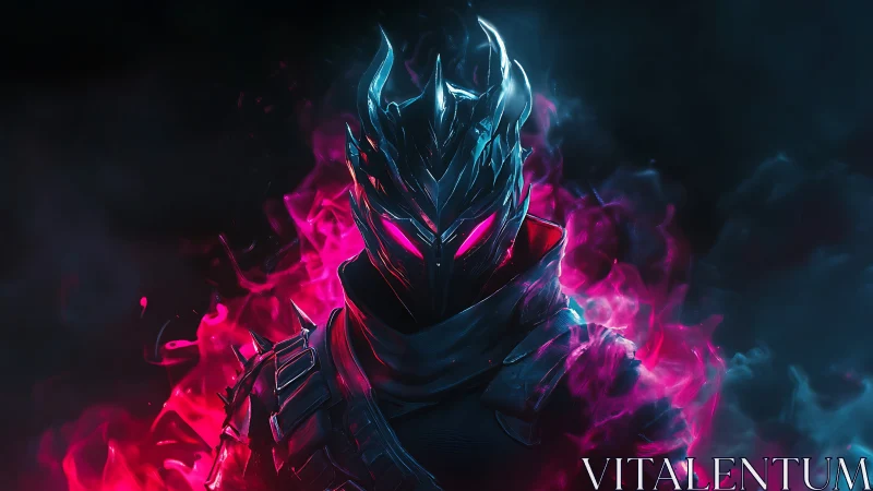 Neon void knight carves through swirling magenta smoke