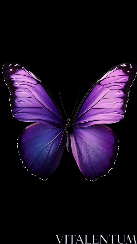 Radiant violet butterfly glowing against deep night sky.